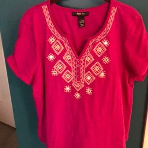 Magenta boho style knit top